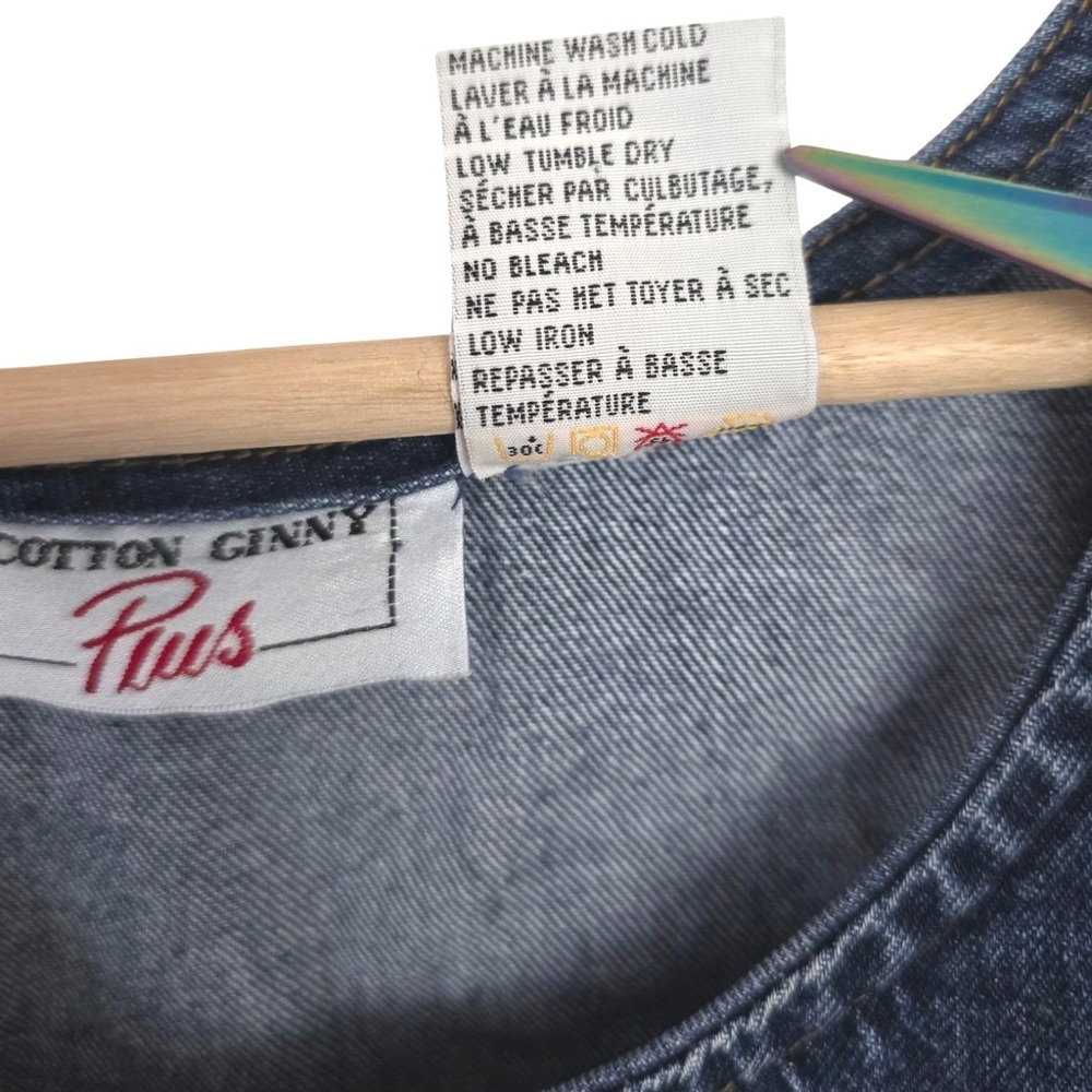 Vintage Cotton Ginny Plus Small Blue Denim Pinafore Dress 1X Sleeveless - Picture 5 of 5